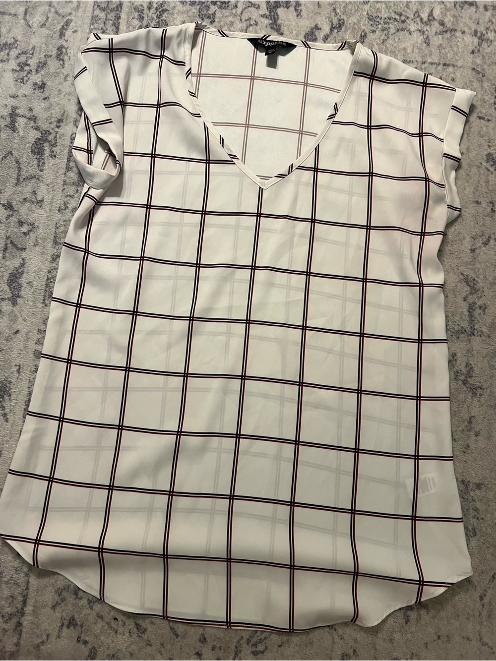 Express White V-Neck Windowpane Check Blouse